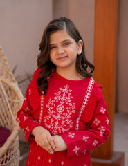 Festive Ruby Embroidered Khadar 2 Pcs Set