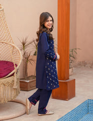 Navy Bloom Khadar 2 Pcs Set