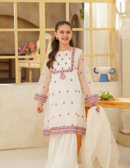 Ivory & Magenta Silk & Organza 3 Pcs