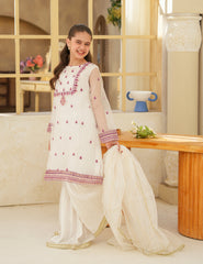 Ivory & Magenta Silk & Organza 3 Pcs