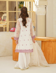 Ivory & Magenta Silk & Organza 3 Pcs