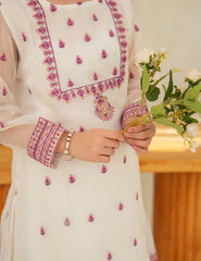 Ivory & Magenta Silk & Organza 3 Pcs