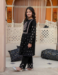 Midnight Blossom Embroidery Khadar 2 Pcs Set