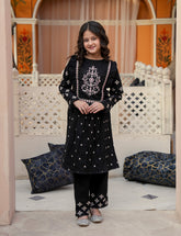 Midnight Blossom Embroidery Khadar 2 Pcs Set