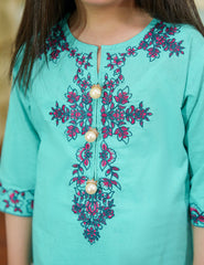 Aqua Bloom Cotton Lawn Suit