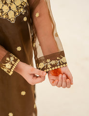 Dark Brown Silk & Organza 3 Pcs