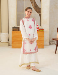 Ivory Crimson Silk & Organza 4 Pcs