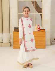 Ivory Crimson Silk & Organza 4 Pcs