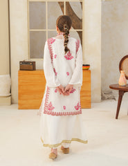 Ivory Crimson Silk & Organza 4 Pcs