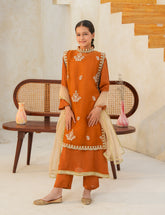 Burnt Orange Silk & Organza 4 Pcs