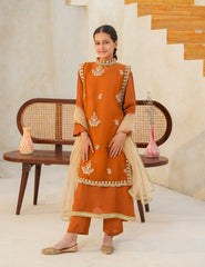Burnt Orange Silk & Organza 4 Pcs