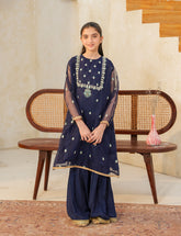 Navy Elegance Silk & Organza 3 Pcs