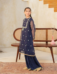 Navy Elegance Silk & Organza 3 Pcs