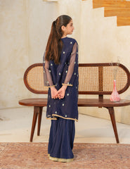 Navy Elegance Silk & Organza 3 Pcs