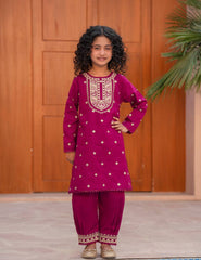 Magenta Embroidered Khadar 2 Pcs Set