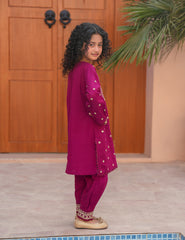 Magenta Embroidered Khadar 2 Pcs Set
