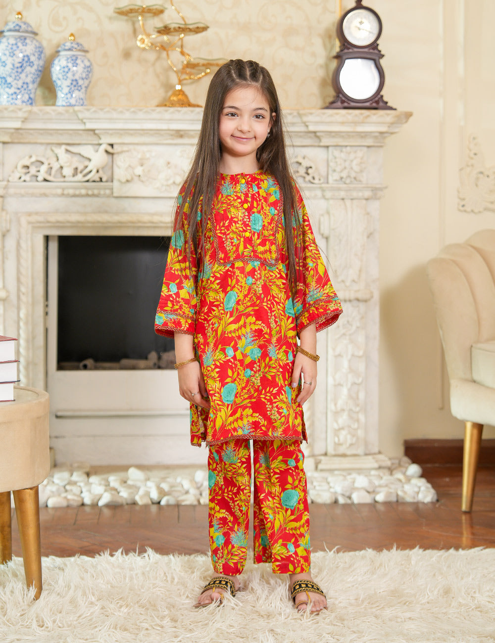 Scarlet Bloom Lawn Suit