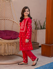 Festive Ruby Embroidered Khadar 2 Pcs Set