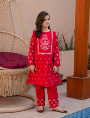 Festive Ruby Embroidered Khadar 2 Pcs Set