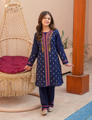 Navy Bloom Khadar 2 Pcs Set
