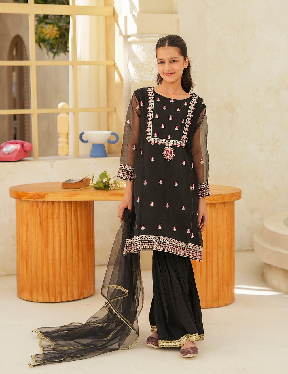 Midnight Noir Silk & Organza 3 Pcs