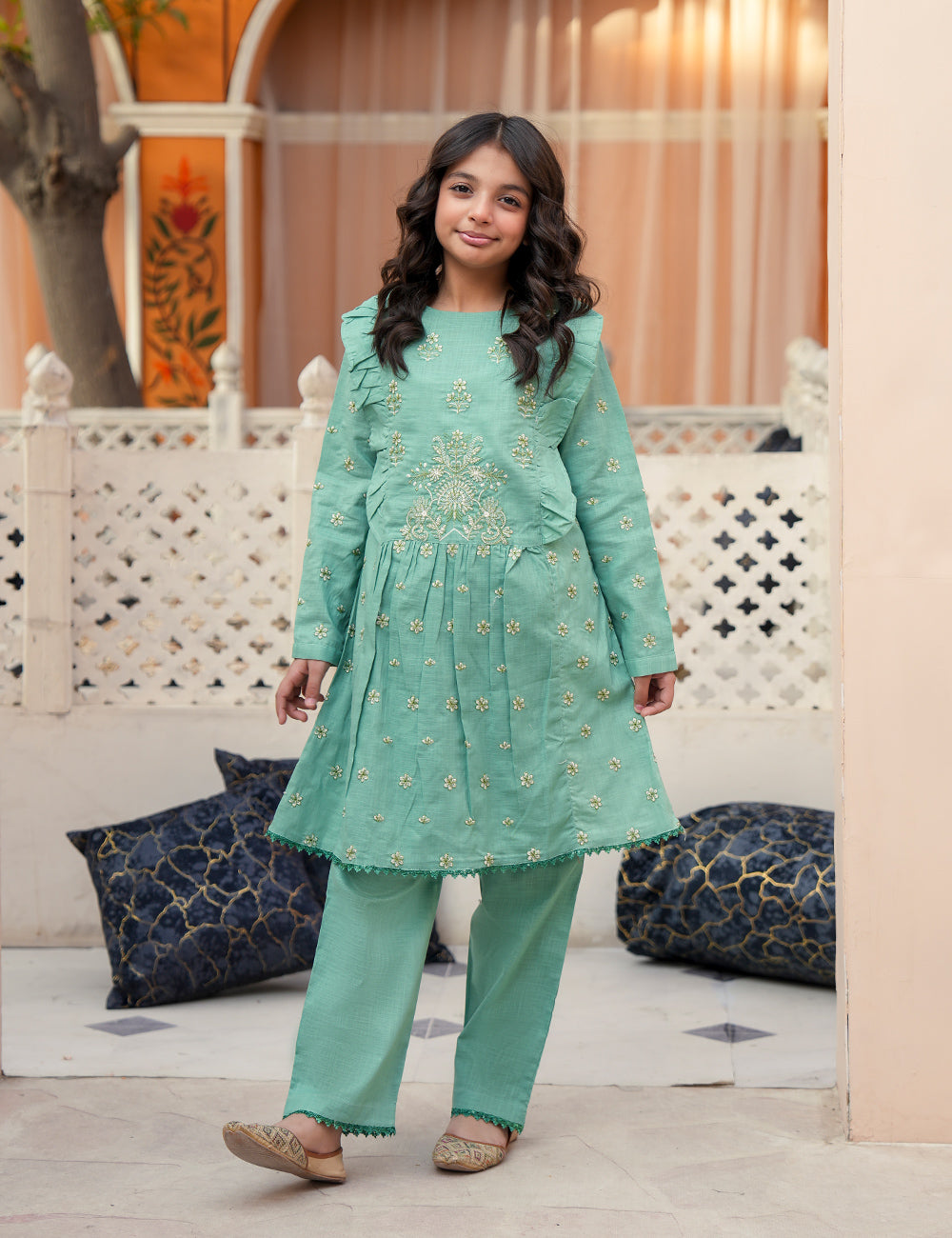 Pastel Fern Bloom Khadar 2 Pcs Set
