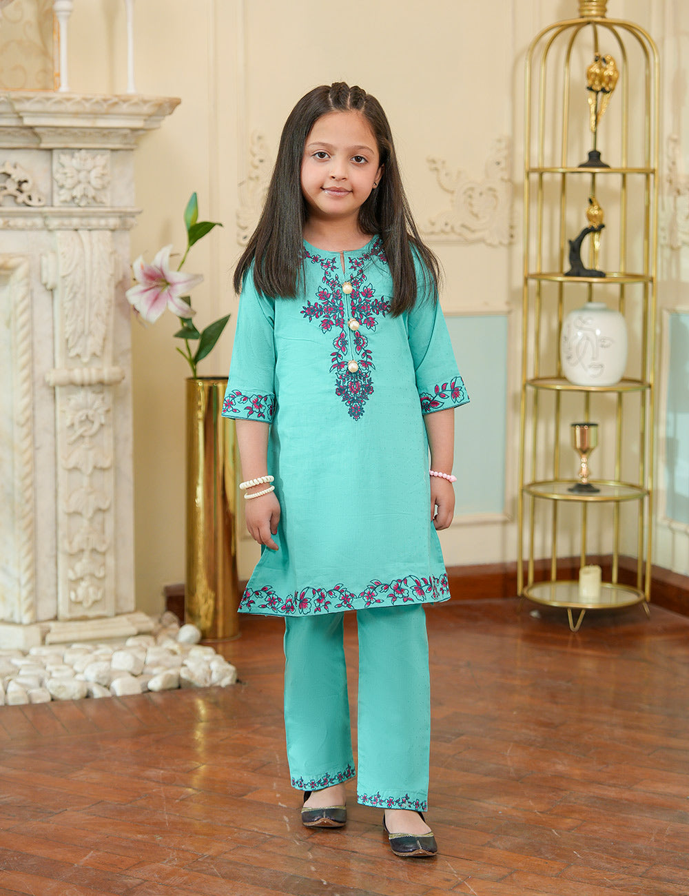 Aqua Bloom Cotton Lawn Suit