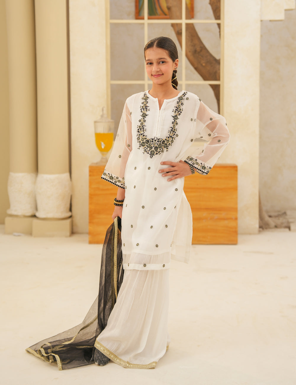 Ivory Bloom Silk & Organza 3 Pcs
