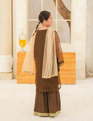 Dark Brown Silk & Organza 3 Pcs