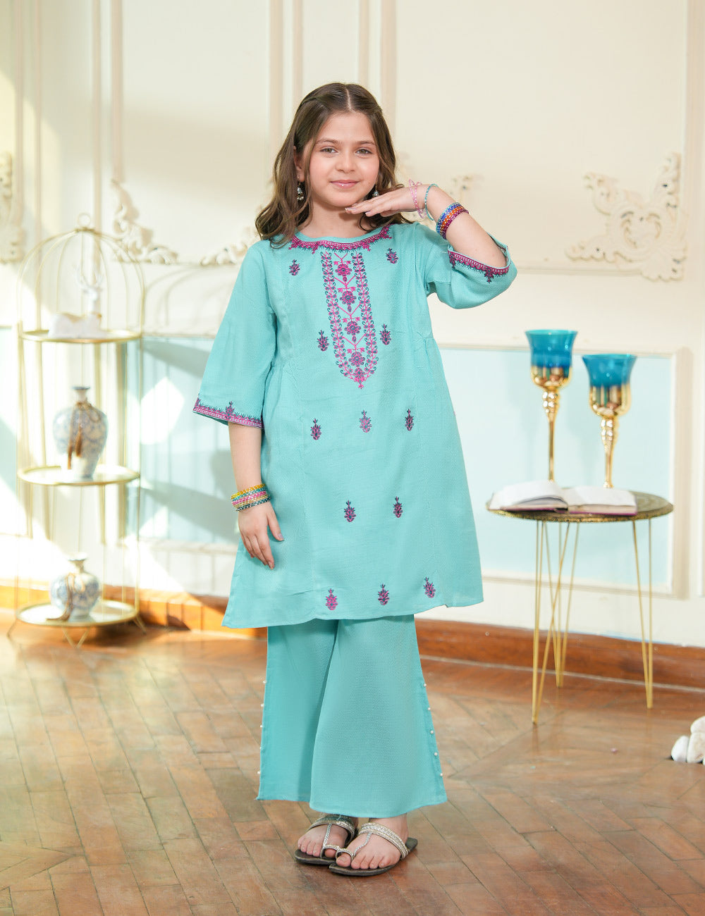 Aqua Bloom Embroidered Lawn Suit