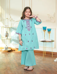 Aqua Bloom Embroidered Lawn Suit