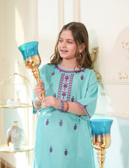Aqua Bloom Embroidered Lawn Suit