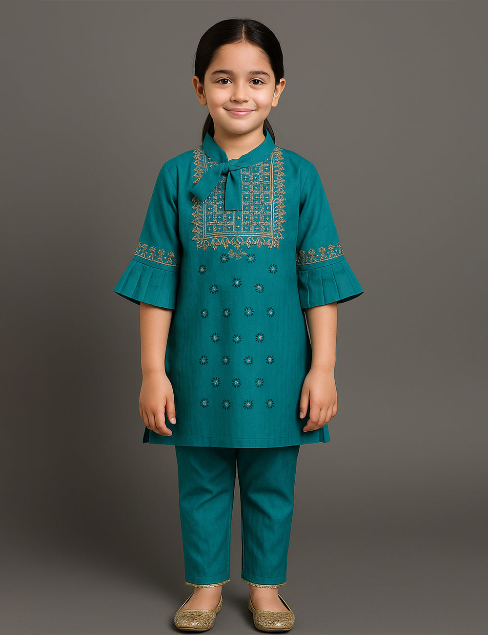 Teal Blossom 2-Piece Kurta Set