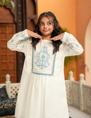 White & Powder Blue Petals Khadar 2 Pcs Set