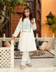 White & Powder Blue Petals Khadar 2 Pcs Set
