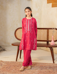 Crimson Elegance Cotton Lawn 2-Piece Set