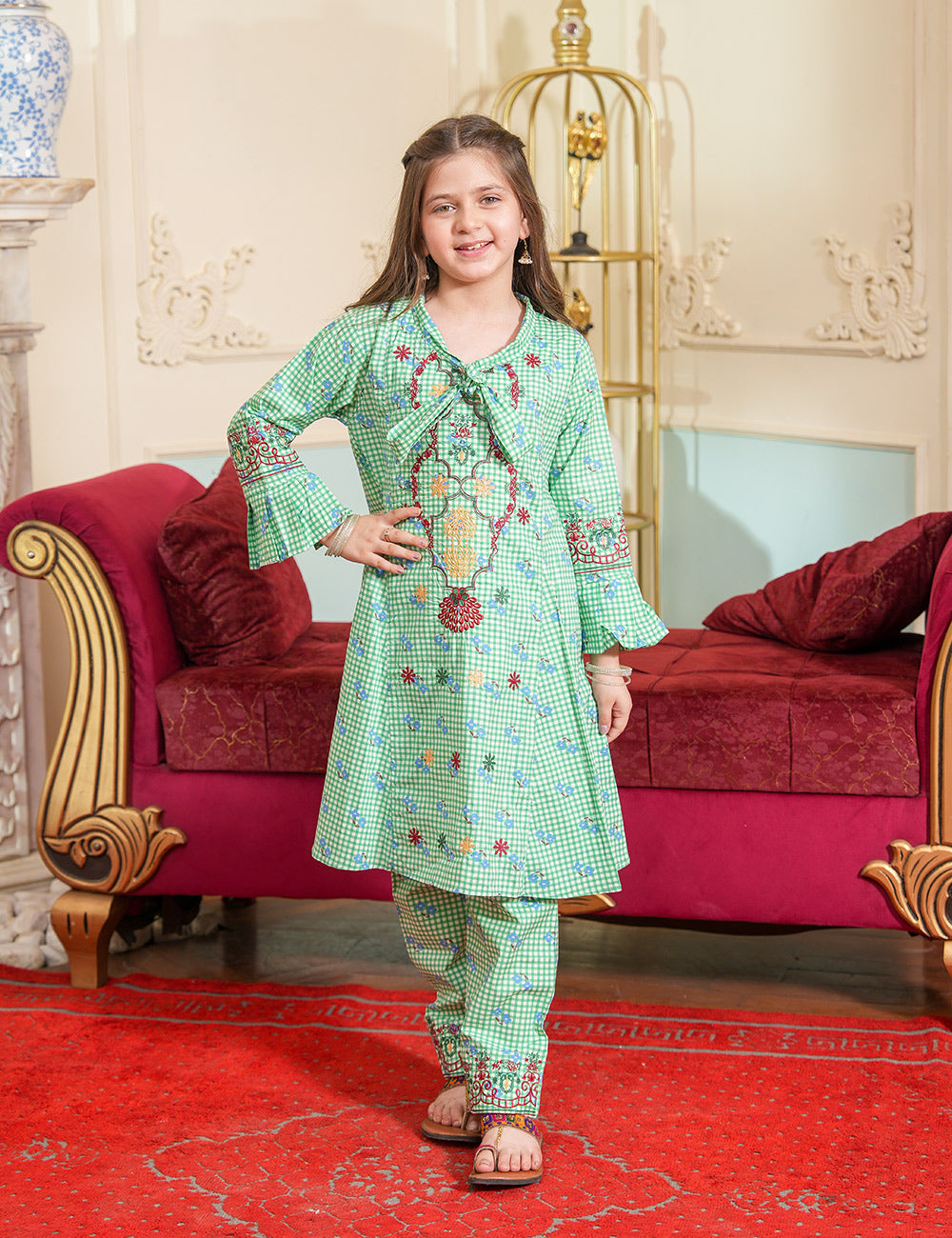 Mint Check Embroidered Lawn Suit