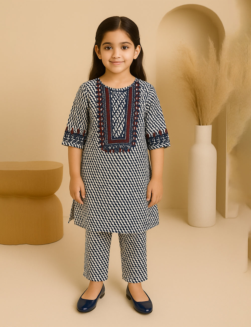 Noir Grid 2- Piece Kurta Set