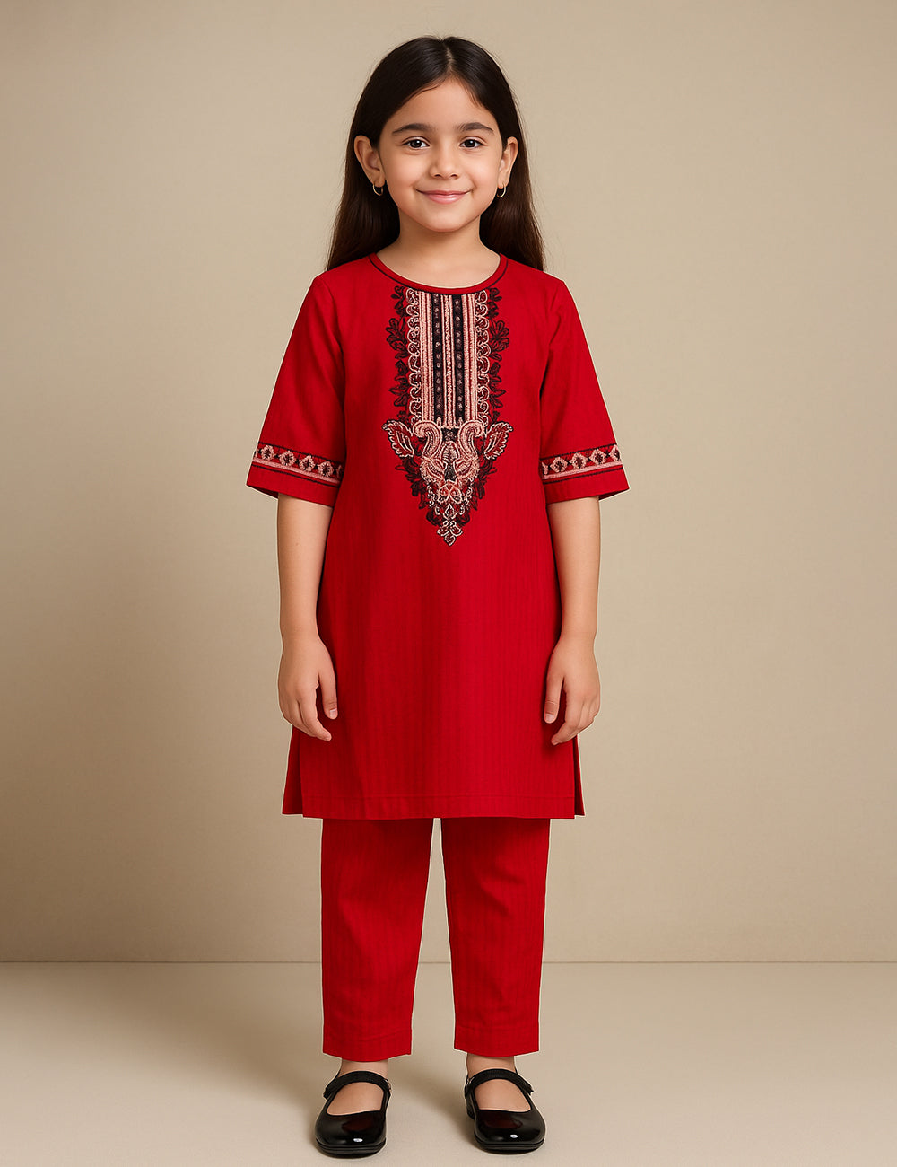 Crimson Blossom 2-Piece Kurta Set