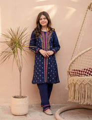 Navy Bloom Khadar 2 Pcs Set