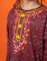 Burgundy Bloom Khadar 2 Pcs Set